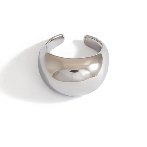 Polished stainless steel open ring with a minimalist geometric crossover design