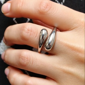 Minimalist Stainless Steel Open Rings For Women Men Geometric Liquid Metal Wrap Adjustable Finger Ring Everyday Jewelry Gift