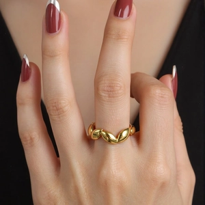 Minimalist Stainless Steel Gold Plated Open Ring For Women Heart Hollow Leaf Wave Adjustable Finger Jewelry Waterproof Hypoallergenic Ring