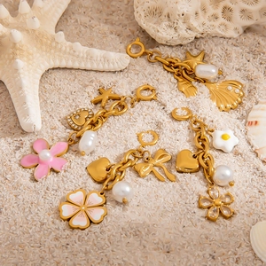 Goldene Blumen und Muschel Anhänger mit Perlen für DIY Sommer Bikini Schmuck