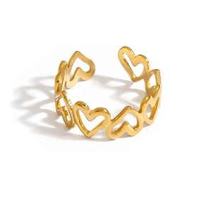 Minimalist gold stainless steel open ring featuring a continuous hollow heart pattern