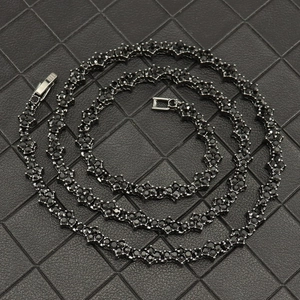 Luxurious black full-diamond tennis chain necklace with cross floral links and metal clasp
