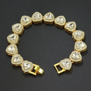 Bracelet Unisexe Hip Hop Forme de Cœur Chaîne Zircone Alliage Strass Tennis Link Bracelet pour Hommes Femmes Bijoux Streetwear
