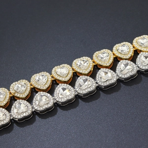 Bracelets de tennis à maillons en cœur argent et or sertis de cristaux brillants