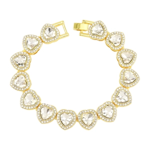 Bracelet tennis cœur en or avec cristaux étincelants pour homme et femme style chic