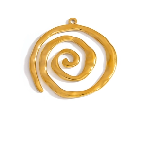 Detailed view of a gold spiral pendant with artistic hammered texture and circular ring