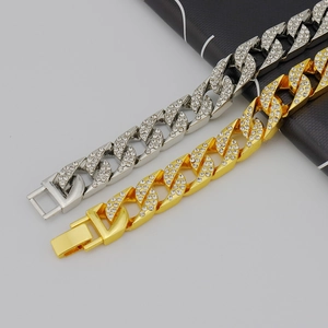 Bracelets à maillons cubains de 14mm en or et argent sertis de cristaux étincelants