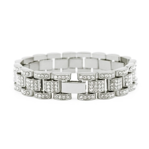 Men's 15mm hip hop tank bracelet with silver plating and iced-out cubic zirconia stones
