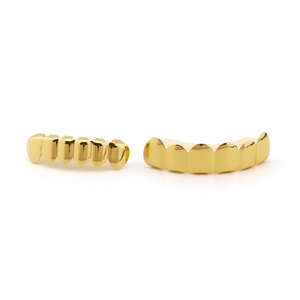 Polished gold Hip Hop teeth grillz set with mirror finish for top and bottom rows
