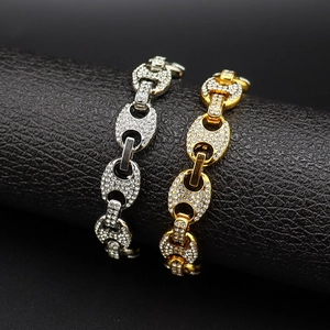 Bracelet Maillon Marine Hip Hop Alliage Strass Chaîne Grain de Café Or Argent Iced Out Bijoux Streetwear Pour Hommes Femmes