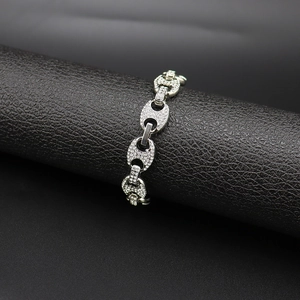 Bracelet grain de café 12mm pour homme avec placage argent et zircons cubiques