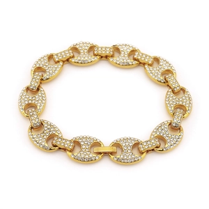 Bracelet luxueux de 12 mm de large en maille grain de café dorée avec cristaux étincelants