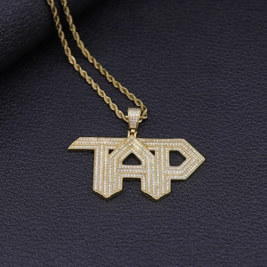 Hip hop μενταγιόν γράμμα TAP με ζιργκόν και επίχρυση αλυσίδα σχοινί για άνδρες