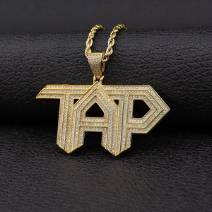 Hip Hop TAP Κολιέ με Μενταγιόν από Χαλκό με Ζιργκόν και Αλυσίδα Σχοινί από Ανοξείδωτο Χάλυβα για Άνδρες Χρυσό Ασημί