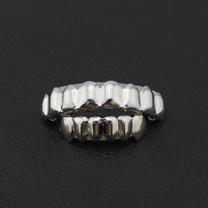 Set de grillz HIPHOP de plata pulida con 8 dientes superiores y 6 inferiores en cuero