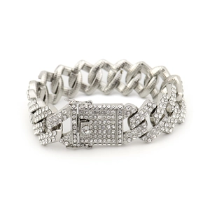 Bracciale cubano hip hop 20 mm con strass scintillanti e placcatura in argento