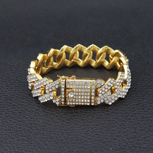 Bracelet cubain doré de 20 mm avec diamants strass pour un style hip-hop masculin