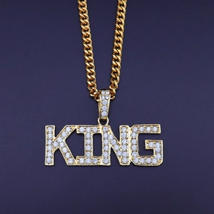 Hip hop KING κολιέ με μενταγιόν σε χρυσό χρώμα με λαμπερά στρας και αλυσίδα κουβανέζικου τύπου