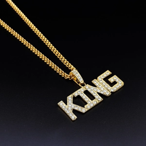 Χρυσό μενταγιόν KING με ζιργκόν και κουβανέζικη αλυσίδα για hip hop στυλ δρόμου
