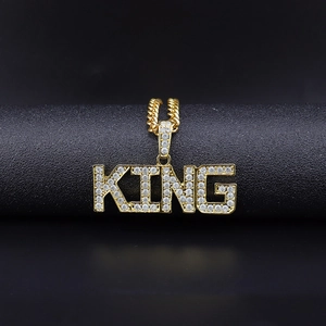 Hip Hop King Μενταγιόν Γράμμα Κολιέ Κράμα με Στρας Κουβανέζικη Αλυσίδα Χρυσό Ασημί Streetwear Ανδρικά Κοσμήματα Λαιμού