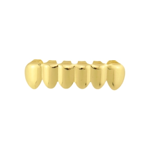 Polished gold plated six tooth grillz with textured surface for hip hop style