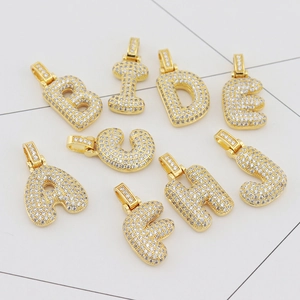 Iced out gold plated 26 capital bubble letter necklaces with sparkling cubic zirconia