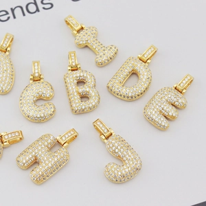 Gold plated hip hop necklace pendants with iced out cubic zirconia 26 alphabet letters