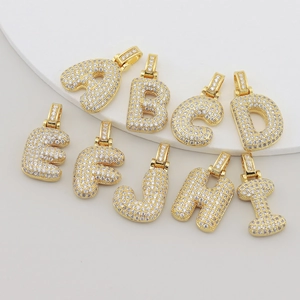 Hip hop gold plated initial letter necklaces with sparkling cubic zirconia inlay