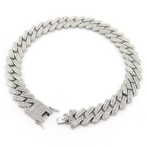 20mm versilberte Iced Out Panzerkette mit funkelnden Kristallen im Hip-Hop-Stil