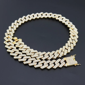 20mm breite vergoldete Iced Out Panzerkette mit funkelnden Kristallen für Herren im Hip-Hop Stil