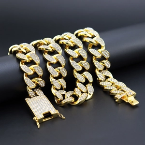 Hiphop Iced Out Cuban Link Necklace Bracelet For Men Women Alloy Rhinestone Chunky Chain Punk Street Party Jewelry Heavy Style