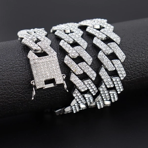 Collana a catena cubana 20mm con strass argentati in stile hip-hop per uomo