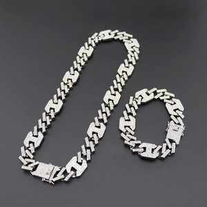 Ensemble collier et bracelet hip hop H-link glacé avec des zircons cubiques brillants