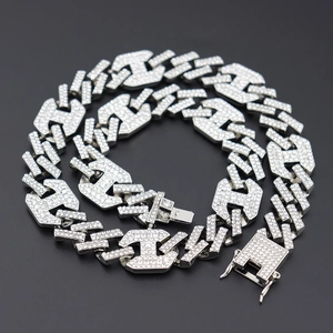 Chaîne cubaine hip hop pour homme avec maillons en H sertis de diamants synthétiques