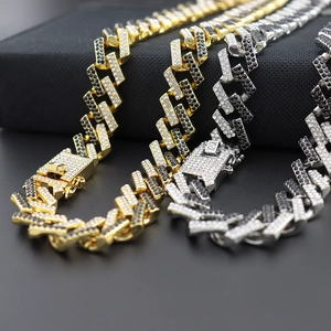 15mm Miami Cuban link necklace in gold and silver with sparkling rhinestones in a gift box