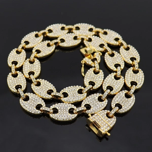 Hip hop 12mm gouden koffieboon schakelketting met sprankelende strassteentjes voor heren