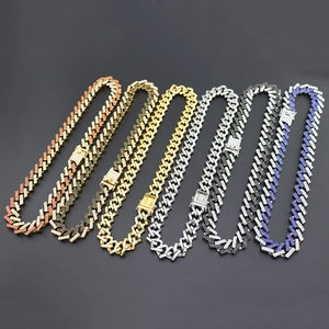 15mm Miami Cuban link necklaces for men in gold, silver, and colorful rhinestones