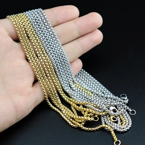 Colliers à chaîne boîte en acier inoxydable poli en or et argent avec fermoir mousqueton