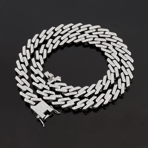 Luxueuse Chaîne Maille Gourmette Iced Out pour Hommes Hip Hop Rap Alliage de Zinc Strass Forme Losange Bijoux Streetwear Or Argent