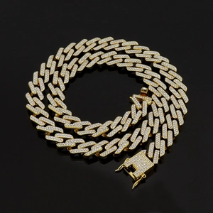 Chaîne cubaine dorée de 13mm sertie de diamants pour un style de bijoux hip hop