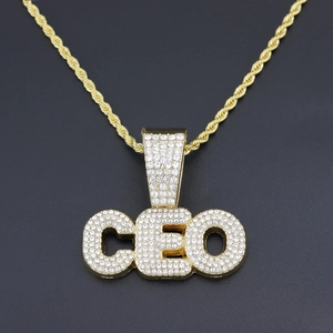 Hip hop CEO pendant necklace with gold plating and iced out cubic zirconia stones