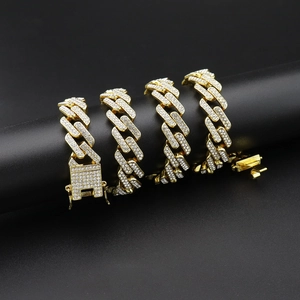 Chaîne cubaine 13mm dorée style Hip Hop pour homme avec diamants en pavé étincelant
