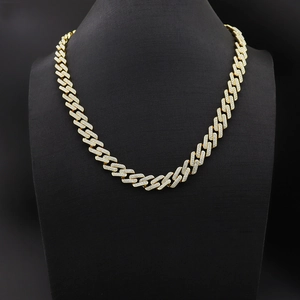 Chaîne cubaine homme 13mm dorée style hip hop sertie de strass brillants avec micro-pavage