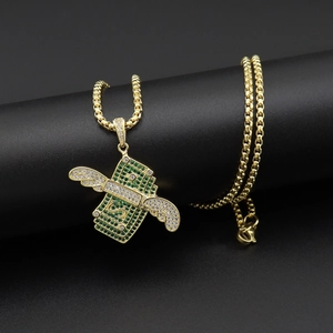 Collier Pendentif Ailes d'Argent Volant Hip Hop pour Hommes Femmes Zirconia Alliage Bijoux Bling Cadeau pour Rapper Party
