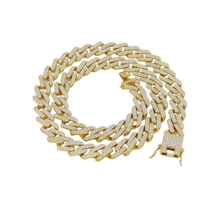Chaîne cubaine 13mm dorée avec strass brillants pour homme style hip hop urbain