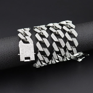 Hombres Hip-hop Iced Out Eslabón Cubano Collar Pulsera Aleación Gruesa Diamante Imitación Rómbico Chapado Oro Plata Joyería