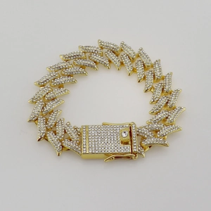 19mm iced out gold plated thorn Cuban link necklace with rhinestones for men