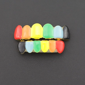 Rainbow Enamel Hip Hop Teeth Grillz Gold Silver Plated Copper Mouth Jewelry For Parties Rappers Unisex Body Jewelry
