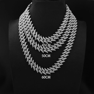 Iced out 19mm Cuban link chain necklace with thorns and full rhinestones for hiphop style