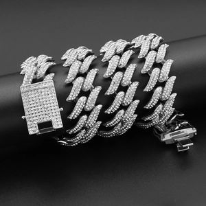 Hip Hop Iced Out Thorn Cuban Link Necklace Alloy Full Rhinestone Gold Silver Rose Gold Streetwear Jewelry For Men